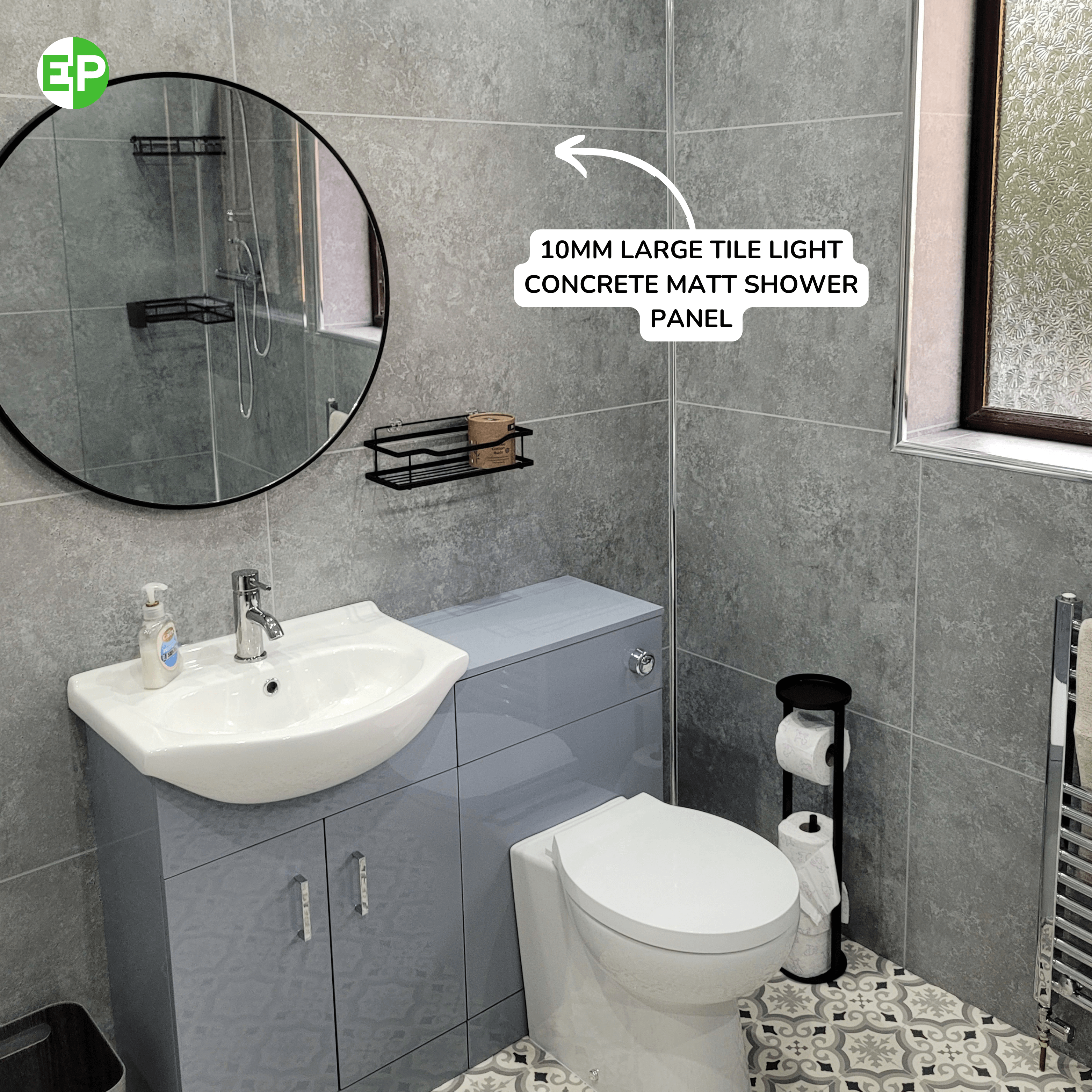 10mm Large Tile Light Concrete Matt Shower Panel 1M x 2.4M