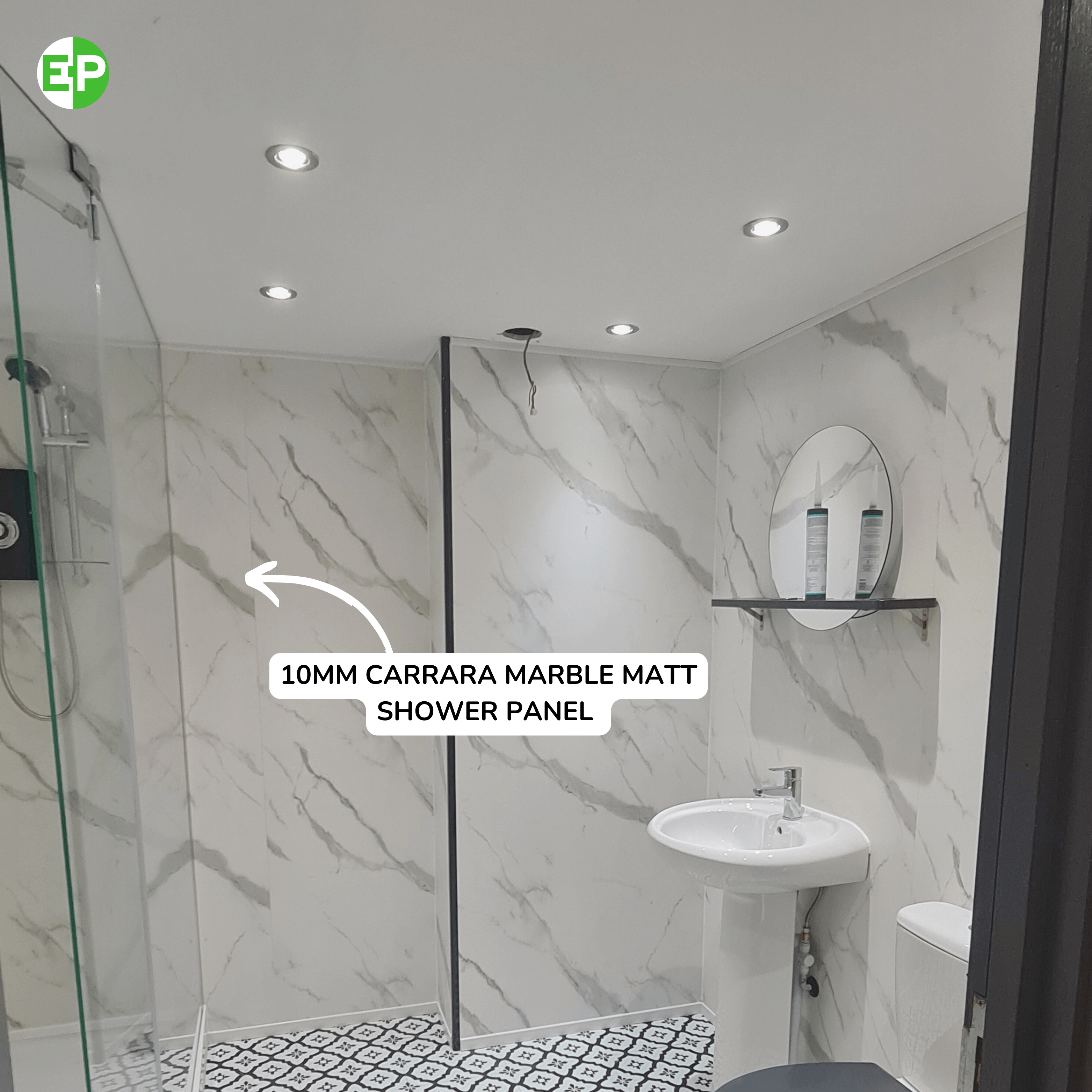 10mm Carrara Marble Matt Shower Panel 1M x 2.4M